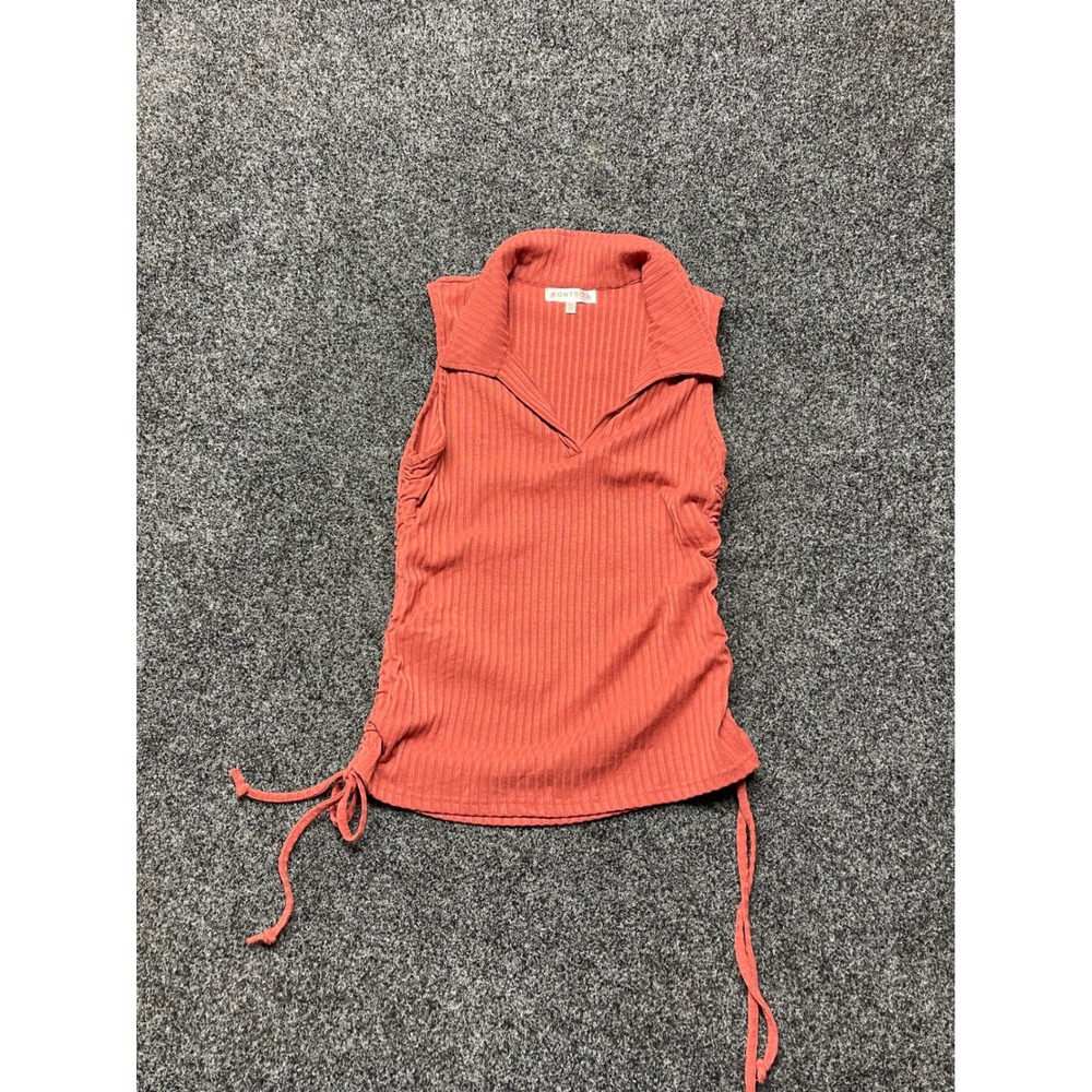 Kontrol Contemporary Womens XL Rust Orange Ribbed Ruched Side Sleeveless Top